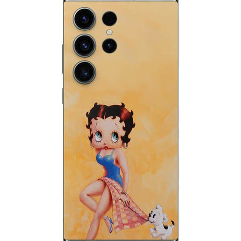 Betty Boop With Puppy Orange Background Galaxy S25 Ultra Skin